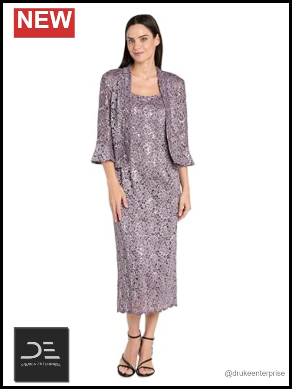Lace Sheath Cocktail Dress 3/4 Sleeve Midi